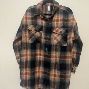 Zenana Outfitters Plaid Shirt in Black and Orange